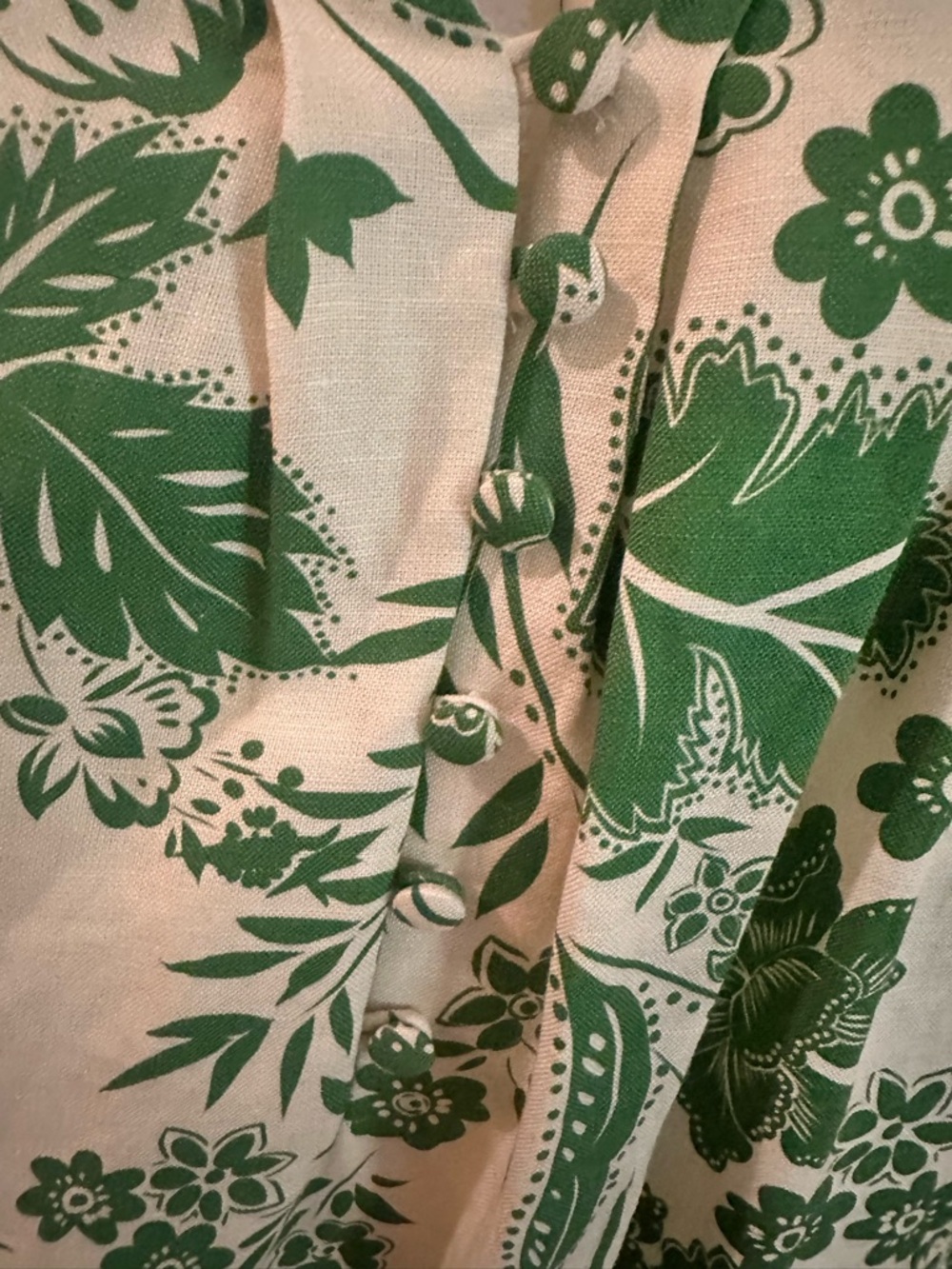HUNTER BELL Green and Cream Floral Dress with Puff Sleeves - Picture 2 of 6